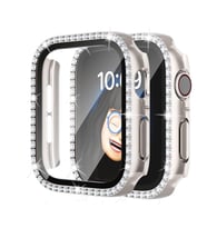 Apple Watch 40mm Ekran Koruyuculu Tek Sıra Kenar Taşlı Sert PC Kasa Koruyucu (Siy.Byz.Kareli Dsn.)