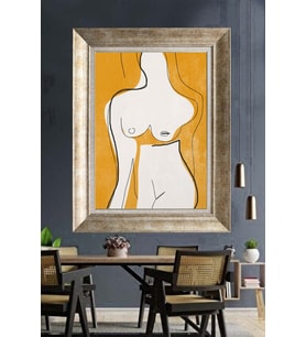 Tablore Sarı Zemin Minimalist Kadın Silhouette Çerçeveli Tablo Modern Nü Sanat Duvar Dekoru Ev Ve Ofis Tablosu