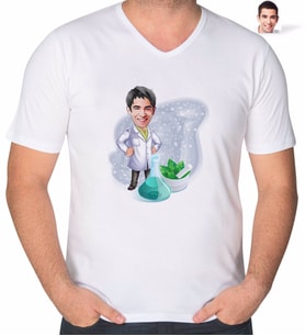 BK Gift Kişiye Özel Erkek Eczacı Karikatürlü V Yaka Tişört-1 (Beyaz)