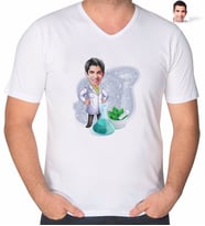 BK Gift Kişiye Özel Erkek Eczacı Karikatürlü V Yaka Tişört-1 (Beyaz)
