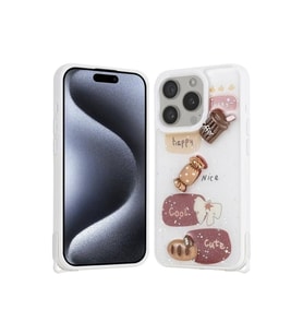 Apple iPhone 15 Pro Uyumlu Kılıf Parlayan Simli Kabartma Figürlü Zore Cevze Kapak (Beyaz)