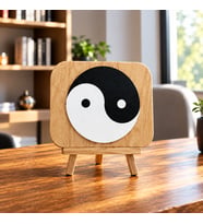 Yin Yang Ahşap Tablo – Şövaleli Denge ve Uyum Sembollü Dekoratif Masa Süsü ve Hediye