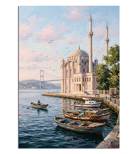 Ortaköy Camii Boğaz Tekneleri Manzarası Dekoratif Kanvas - Mdf Ahşap Tablo