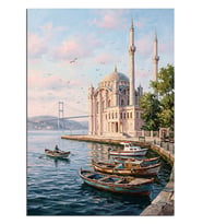 Ortaköy Camii Boğaz Tekneleri Manzarası Dekoratif Kanvas - Mdf Ahşap Tablo