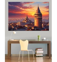 Galata Kulesi Ve İstanbul Manzarası Dekoratif Kanvas - Mdf Ahşap Tablo