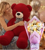 90 Cm Peluş Ayı ve LED Işıklı Romantik Lila Yumoş Peluş Ayıcık Buketi Doğum Günü Hediyesi (Kırmızı)