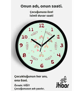 İsme Özel Unicorn ve Gökkuşağı Çocuk Odası Duvar Saati Orta Boy 30 cm Siyah Camlı Sessiz