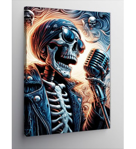 Kanvas Tablo Mikrofonlu Rockçı İskelet