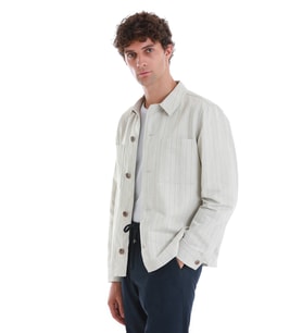 Bej Slim Fit Çizgili Mono Yaka Klasik Keten Ceket