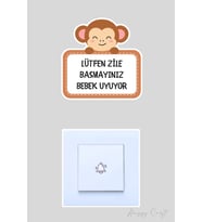 Lütfen Zile Basmayınız Bebek Uyuyor Minnoş Maymun Sticker Kapı Zili Etiketi
