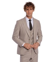 Desensiz Yelekli Slim Fit Açık Kahverengi Erkek Takım Elbise - Wessi (Krem)