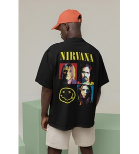 Nirvana Müzik Grubu Baskılı Unisex Oversize Rock Metal Tişört