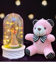 Premium Hediye Seti Led Işıklı Fanus ve Peluş Ayıcık Anahtarlık (Model 5)