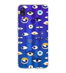 PrintiFy Xiaomi Redmi Note 7 Pro ile Uyumlu 1mm Slim Fit Nazar Boncuğu 2 Baskılı Şeffaf  Kılıf