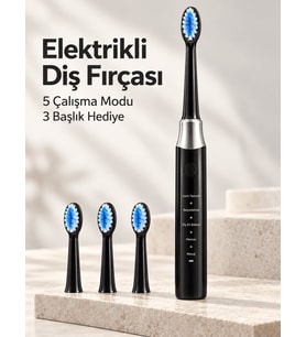 Lexroo Hassas ve Masaj Modlu Siyah Elektrikli Diş Fırçası USB Şarjlı 3 Başlık Hediyeli
