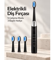 Lexroo Hassas ve Masaj Modlu Siyah Elektrikli Diş Fırçası USB Şarjlı 3 Başlık Hediyeli