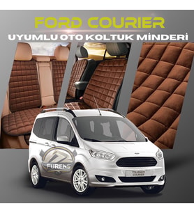 Ford Courier Kahverengi Renk Tay Tüyü Cepli & Terletmez Sırtlı Oto Koltuk Minder Seti - Koltuk Koruma Kılıfı (ÖN & ARKA TAM SET)