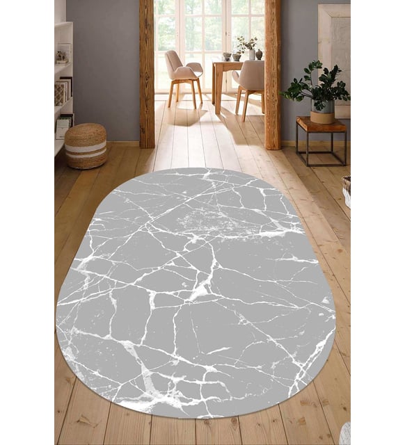 Dijital Baskılı Kaymaz Taban Yıkanabilir Oval Salon Halısı Mutfak Halısı Yolluk NDO-HT-417 (Çok Renkli)