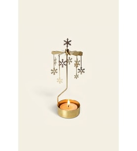 Dönen Mumluk Kar Tanesi Figürlü Altın Metal Tealight Mum Tutucu Yılbaşı Dekoru 18 cm