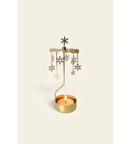 Dönen Mumluk Kar Tanesi Figürlü Altın Metal Tealight Mum Tutucu Yılbaşı Dekoru 18 cm