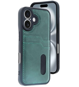 iPhone 16 Kılıf Sara Kartvizitli Deri Kılıf - Koyu Yeşil