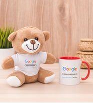 Kişiye Özel Google Tasarım Esprili Peluş Ayı ve Kırmızı Kupa