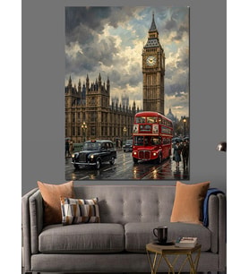 Yağmurlu Londra Big Ben Dekoratif Kanvas - Mdf Ahşap Tablo