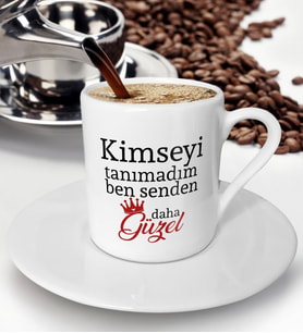 BK Gift Kimseyi Tanımadım Ben Tasarımlı Türk Kahvesi Fincanı-4, Arkadaşa Hediye , Doğum Günü Hediyesi