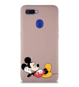 Oppo AX7 Soft Premier Kapak Mickey Mouse-F Tasarımlı Silikon Kılıf - Pudra (Şeffaf)