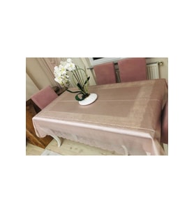 Dantelli Dertsiz Masa Örtüsü Tül Masa Örtüsü Şık Tasarım Pudra Renklı 160x220cm