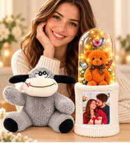 Kişiye Özel Fotoğraflı LED Fanuslu Ayıcık Buketi Peluş Eşek Sevgiliye Hediye