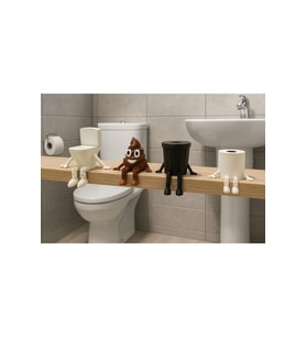 Sevimli Oturan Figürler 4’Lü Dekoratif Banyo Seti