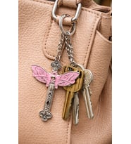 Gotik Butterfly Kanatlı Haç Anahtarlık Gümüş Renk Metal Unisex