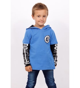 Toontoy Erkek Çocuk Kapşonlu Kolları Baskılı Sweatshirt (Saks)