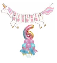Şekilli Unicorn 6 Yaş İyi Ki Doğdun Gökkuşağı Balonlu Set