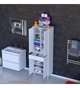 Modilayn YENİ AFRA 70 x 173 x 32,5 cm 1 Çekmece 4 Kapak 7 Raf 10 Bölme Çok Amaçlı Banyo & Mutfak Dolabı 