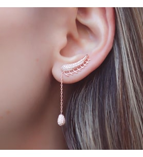 Kulağı Saran Sallantılı Zirkon Taşlı Rose Gold Kaplama Gümüş Küpe