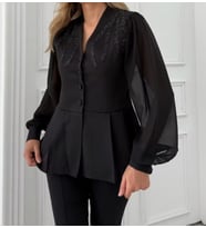 Taş Detaylı Şık Ceket Bluz (Siyah)