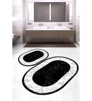 Dijital Baskılı Kaymaz Taban Yıkanabilir Oval 2'li Klozet Takımı Banyo Paspası NOKZ-HT-656 (Siyah)