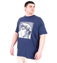 Mode XL Büyük Beden Erkek T-Shirt Bisiklet Yaka STATUE U25027 İndigo