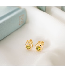 925 Ayar Gümüş Ağustos Ayı Doğum Taşı ( Peridot ) Küpe