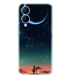 Vivo Y17S Kılıf Silikon Desen Özel Seri Ay ve Kız 1720