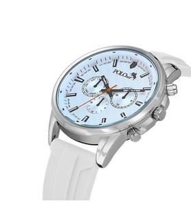 Polo Air Silikon Kordon Renkli Cam Erkek Kol Saati Beyaz Gümüş Renk PL-0986E4x (Gümüş-Beyaz)