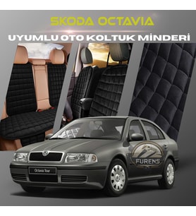 Skoda Octavia Siyah Renk Tay Tüyü Cepli & Terletmez Sırtlı Oto Koltuk Minder Seti - Koltuk Koruma Kılıfı (ÖN & ARKA TAM SET)