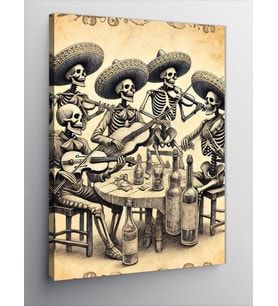 Kanvas Tablo İskelet Mariachi Grubu