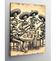 Kanvas Tablo İskelet Mariachi Grubu