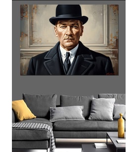 Şık Mustafa Kemal Atatürk Portresi Dekoratif Kanvas - Mdf Ahşap Tablo