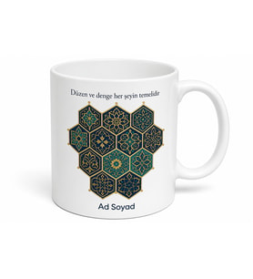Altıgen Motif Temalı Baskılı Kupa Bardak Hediye Özel Tasarım Porselen Mug