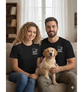 Sevgililer Günü Özel Köpek Babası & Köpek Annesi Tişört Seti – Çiftlere Özel Uyumlu T-Shirt (Siyah)