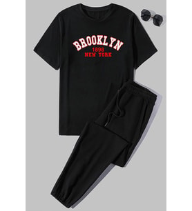 Unisex Brooklyn Baskılı 2'li Eşofman Takımı (Siyah)